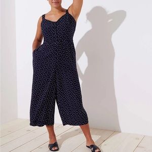 LOFT Dotted Strappy Crop Jumpsuit Navy with white dots size Small